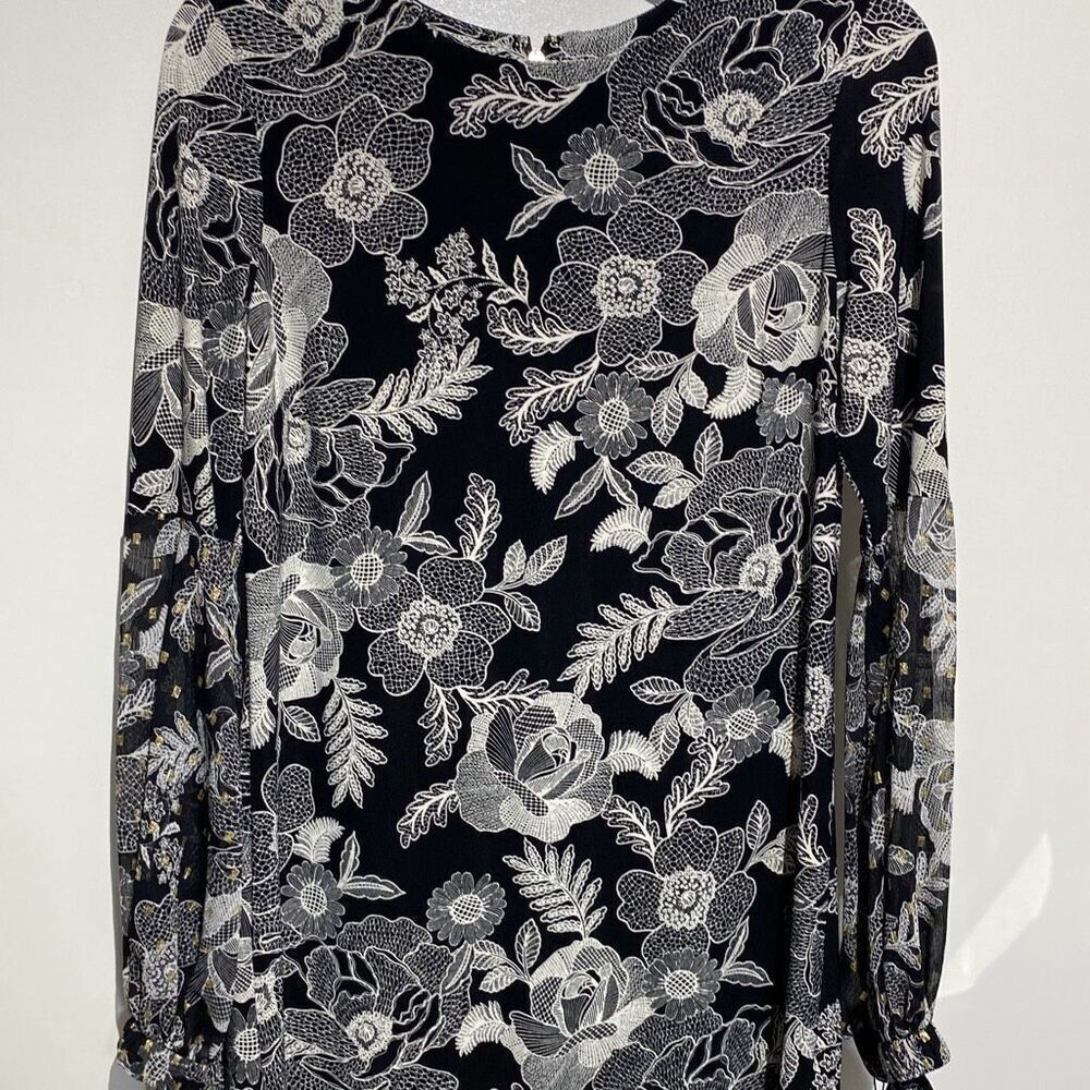 Tommy Hilfiger Women's Black White Floral Long Sleeve A-Line Dress Size 6 NWT